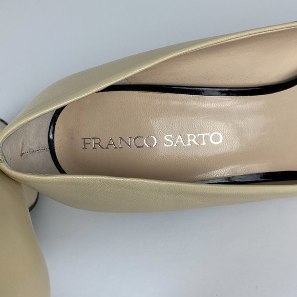 Franco Sarto Shoes Size 10 Ivory Black Bruna Leather Wing Tip Peep Toe Pump Heel - Picture 10 of 13